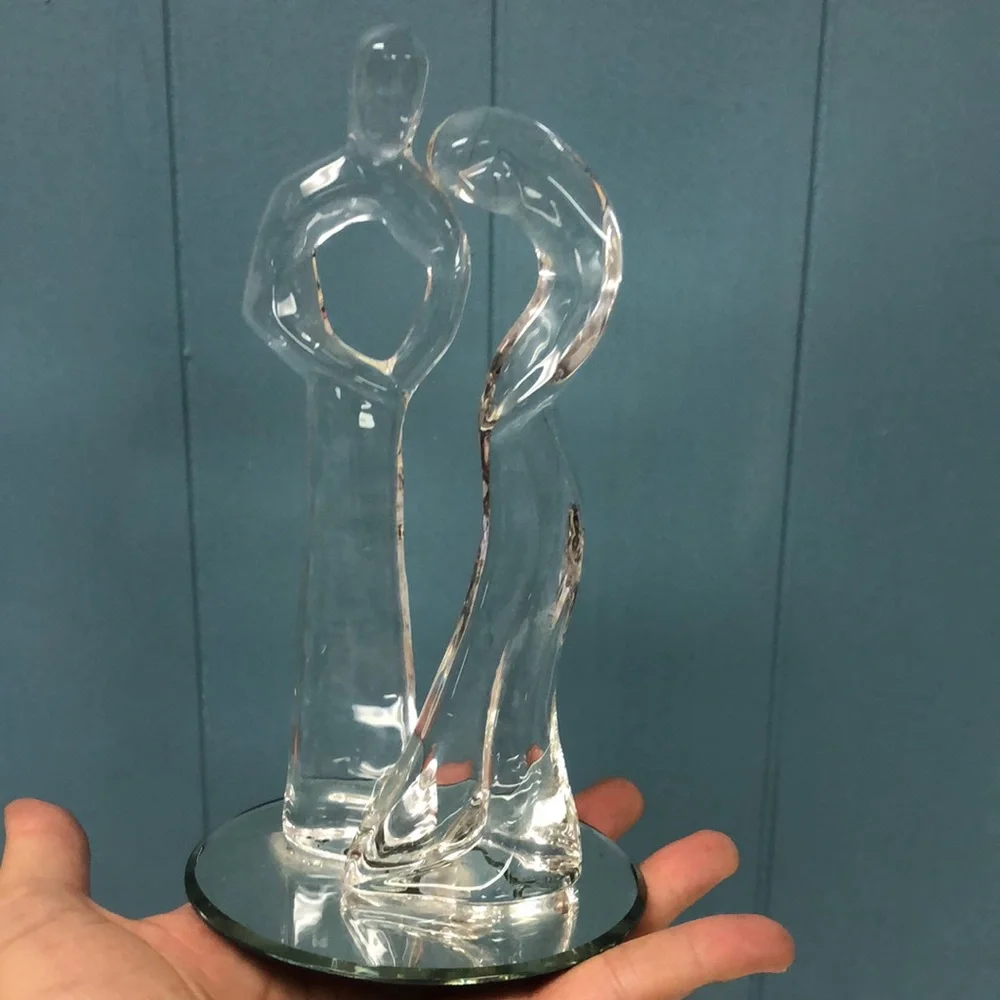 Male Female bride groom 7” glass Abstract‎ Art statue wedding cake topper